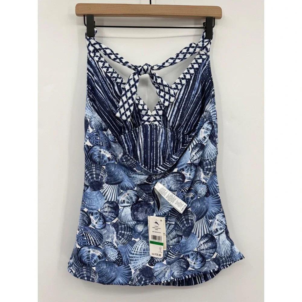 Tommy Bahama Tankini Top Large Blue Shell Print Sanibelle Reversible UPF 50 NEW